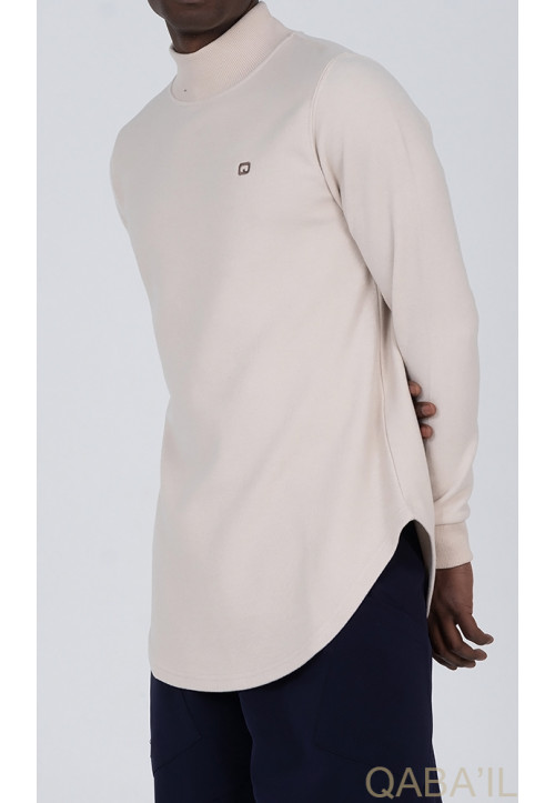 Pull Col Montant Beige -...