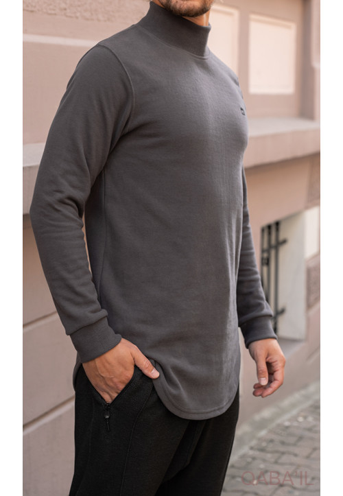 Pull Col Montant Gris -...
